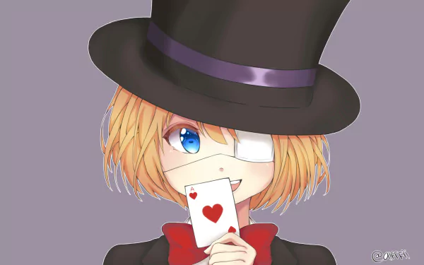Anime Fate/Grand Order character with blond hair, eyepatch and top hat holding an ace of hearts — 4K Ultra HD PC desktop wallpaper/background.