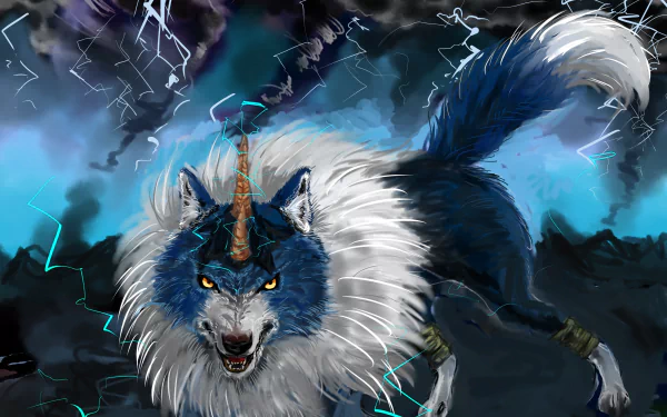 HD desktop wallpaper featuring Ranga from That Time I Got Reincarnated as a Slime. The anime character Ranga is shown amidst a stormy background with lightning.