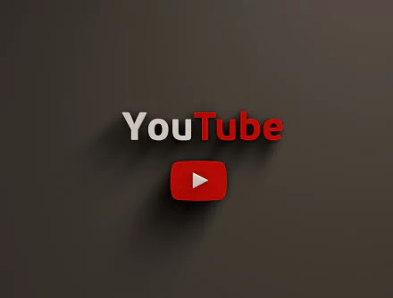 YouTube logo in 4K Ultra HD on a dark background, designed as a PC desktop wallpaper highlighting technology and brand identity.