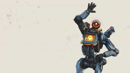HD desktop wallpaper featuring Pathfinder, the robot character from the video game Apex Legends, striking a dynamic pose against a light background.