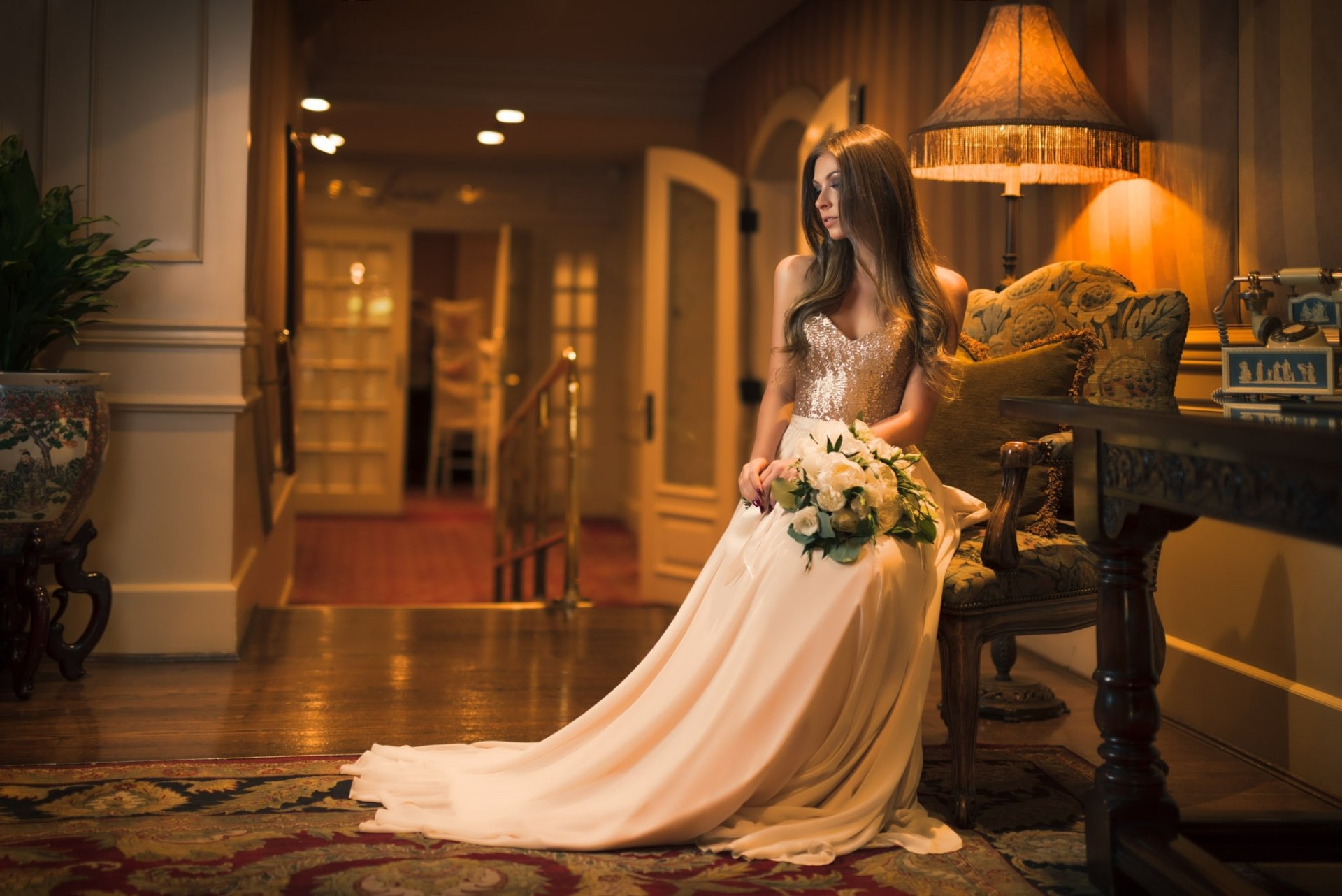 Download Depth Of Field Mood Brunette Wedding Dress Model Woman Bride HD Wallpaper