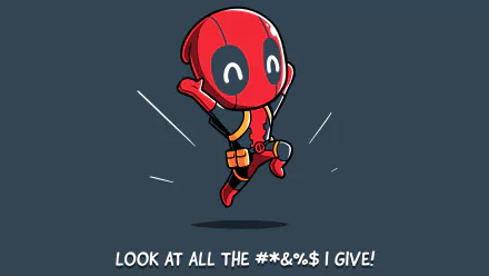 Comic-style Deadpool in vibrant 4K Ultra HD, striking a joyful pose with a humorous caption, designed as a PC desktop wallpaper and background.