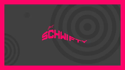 Rick and Morty 4K Ultra HD PC desktop wallpaper: dark gray concentric rings, hot-pink top/bottom bars and stylized pink get SCHWIFTY text centered.