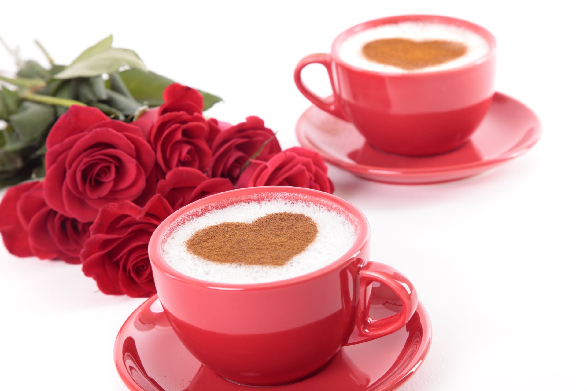 Download Heart-shaped Red Flower Rose Still Life Cup Food Coffee 4k Ultra HD Wallpaper