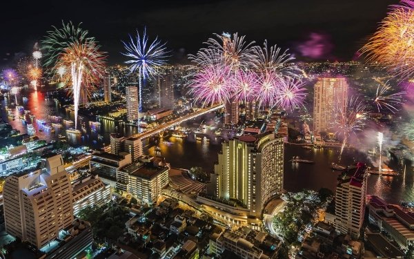 Photography Fireworks Thailand Bangkok City Building Skyscraper Night HD Wallpaper | Background Image