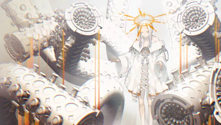 Anime-style original character in futuristic attire surrounded by massive mechanical tentacles, rendered in stunning detail for a 4K Ultra HD PC desktop wallpaper.