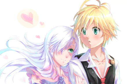 4K Ultra HD anime wallpaper featuring Elizabeth Liones and Meliodas from The Seven Deadly Sins, depicted in soft colors with gentle expressions.