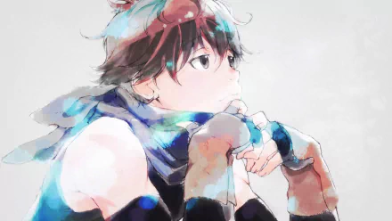 HD wallpaper featuring Haruhiro from Grimgar Of Fantasy And Ash. The watercolor-style artwork highlights the contemplative anime character against a minimalist background.