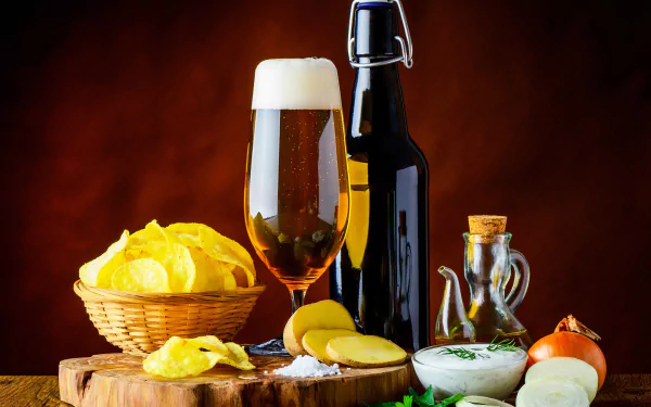 drink chips still life alcohol food beer HD Desktop Wallpaper | Background Image