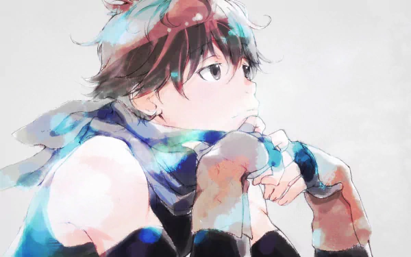 HD wallpaper featuring Haruhiro from Grimgar Of Fantasy And Ash. The watercolor-style artwork highlights the contemplative anime character against a minimalist background.