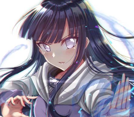 HD anime desktop wallpaper featuring Hinata Hyuga from Naruto, capturing her distinctive white eyes and dark hair in a dynamic, detailed style.