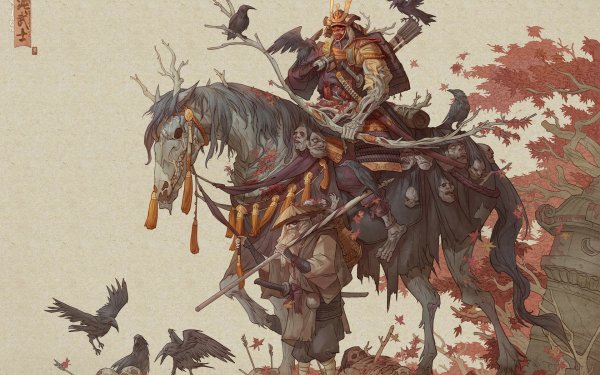 Fantasy Samurai Warrior Horse Undead Skull HD Wallpaper | Background Image