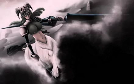 A dynamic HD wallpaper featuring Nelliel Tu Odelschwanck from the anime Bleach, showcasing her in an action pose against a dramatic, smoky background.
