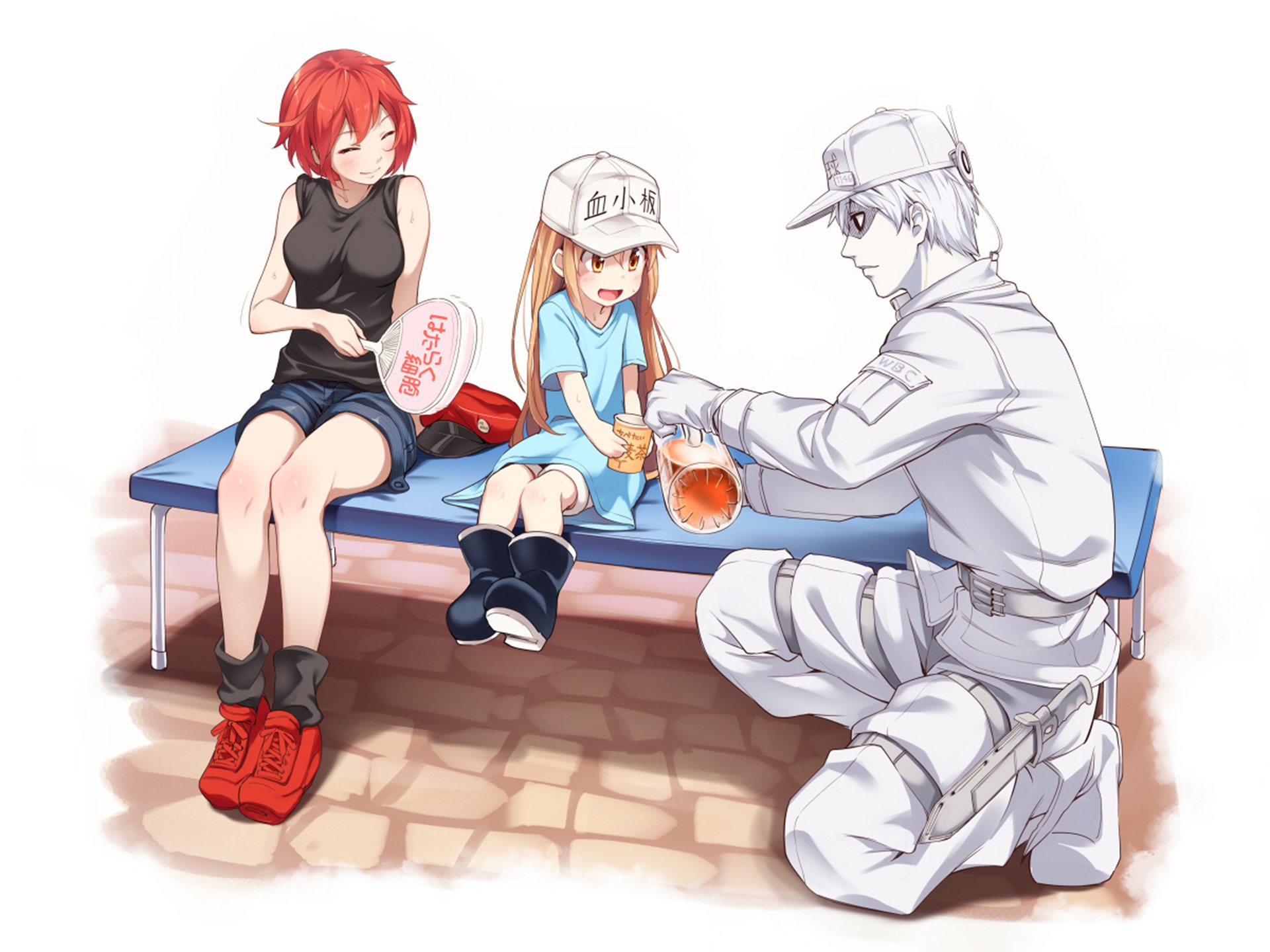 white blood cell, red blood cell, ae-3803, and u-1146 (hataraku saibou)  drawn by chyan