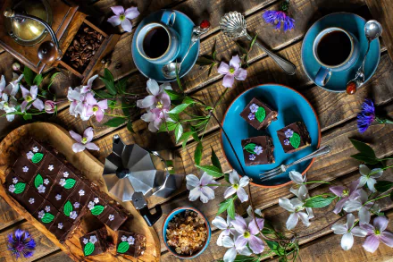cup flower brownie coffee photography still life HD Desktop Wallpaper | Background Image