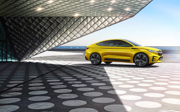 electric car SUV yellow car car Skoda vehicle Skoda Vision iV HD Desktop Wallpaper | Background Image