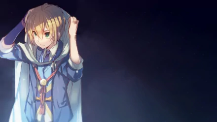 HD PC desktop wallpaper featuring Eugeo from the anime Sword Art Online: Alicization, showcasing him with a determined expression against a dark, starry background.