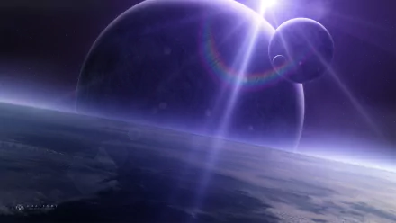HD PC desktop wallpaper featuring a sci-fi planetscape with multiple planets illuminated by a bright star against the backdrop of deep space.