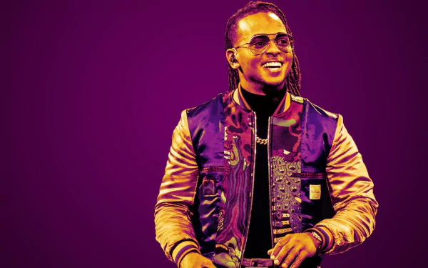 HD desktop wallpaper featuring a smiling person with sunglasses on a vibrant purple background, tagged with Ozuna.