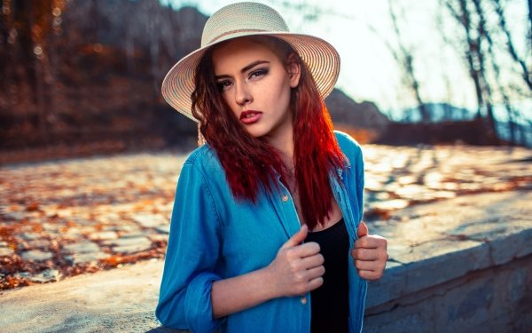 Women Model Red Hair Hat Brown Eyes Depth Of Field HD Wallpaper | Background Image